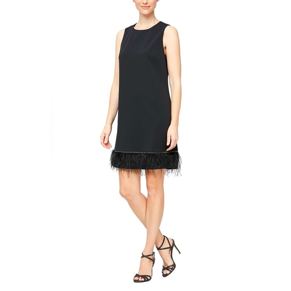 Alex Evenings Black Feather Hem Sleeveless Sheath Dress - Picture 3 of 13